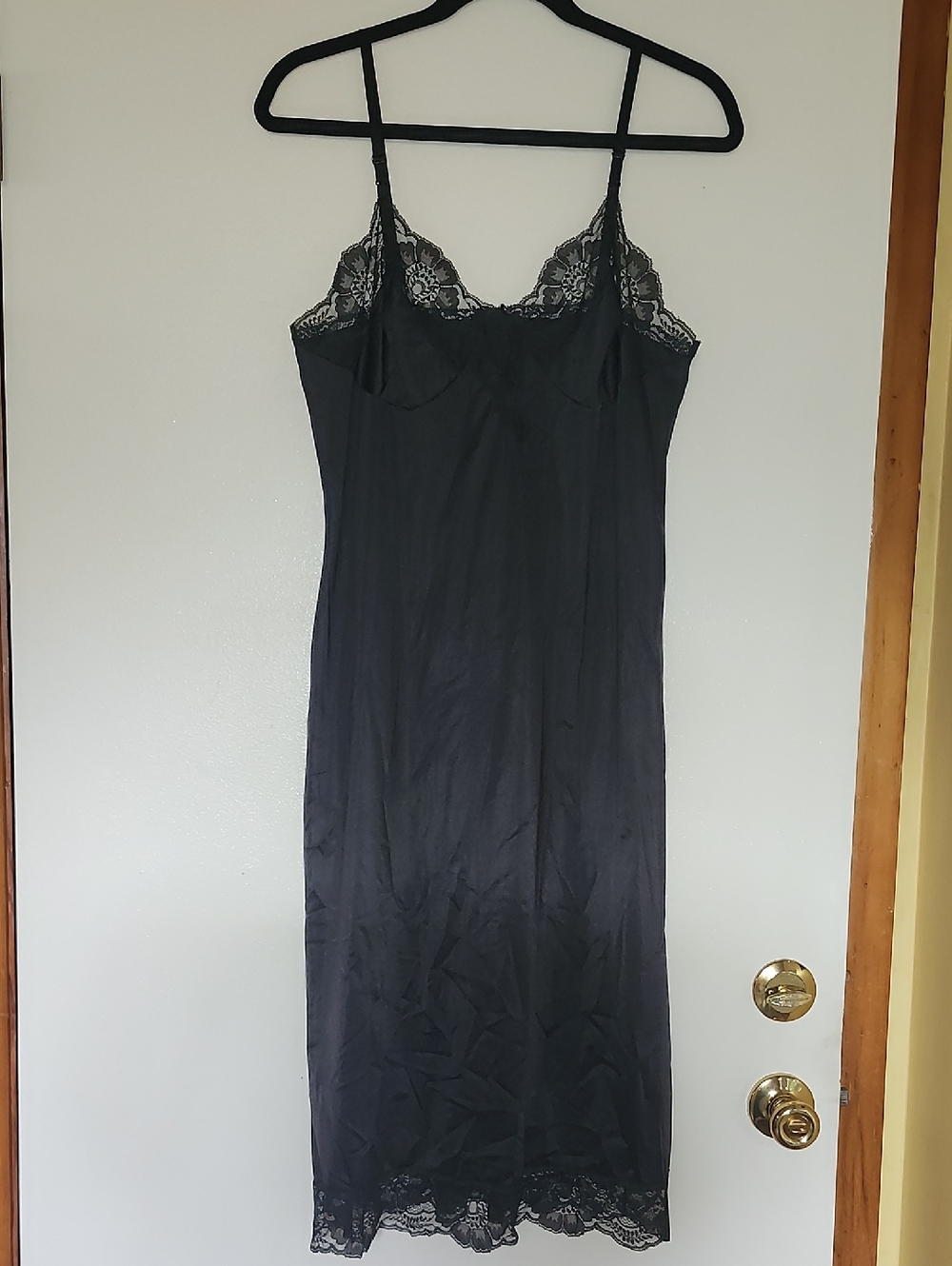 Vintage Black Lace-Trim Slip Dress